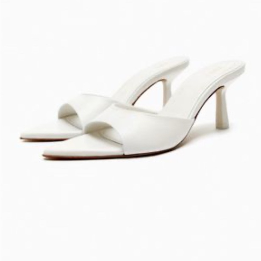 Zara Heeled Leather Slides in White size 41